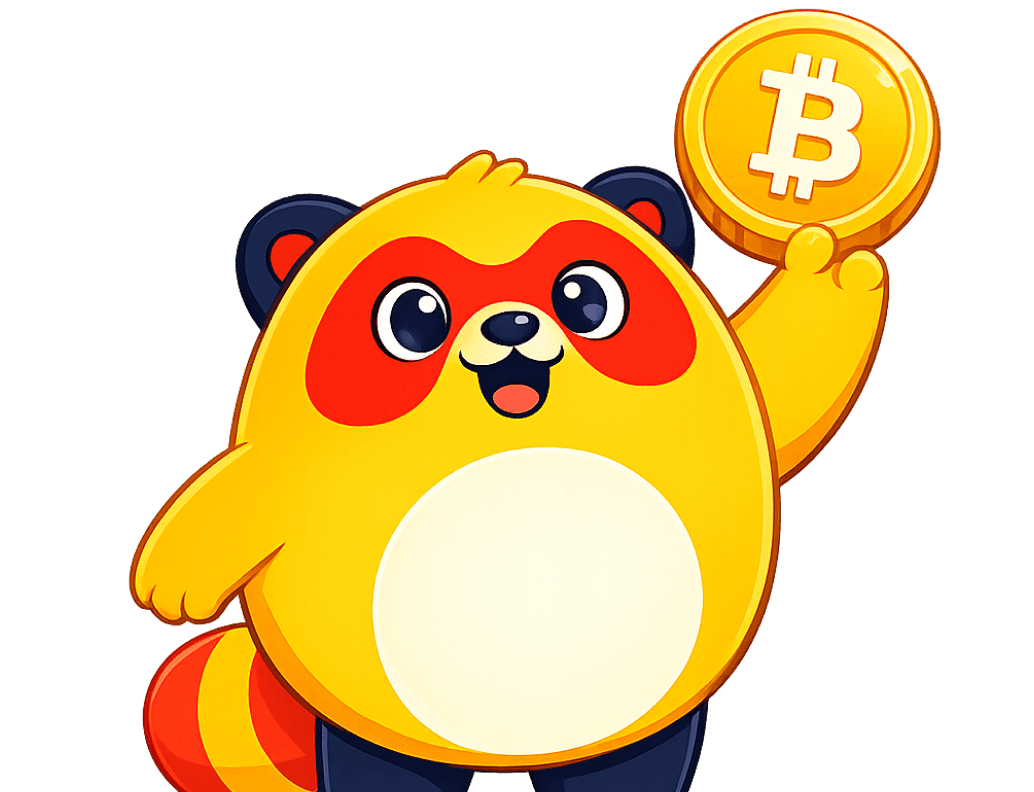 TomoAds mascot holding a Bitcoin coin